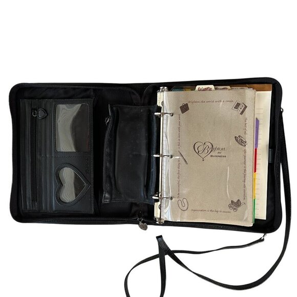 Vintage Brighton Black Leather 3 Ring Organizer - Binder , Shoulder Strap - Picture 3 of 10